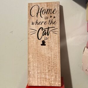 Home Is Where the Cat Is Beige Wall Plaque - Rustic Cat Wall Art Picture Hang